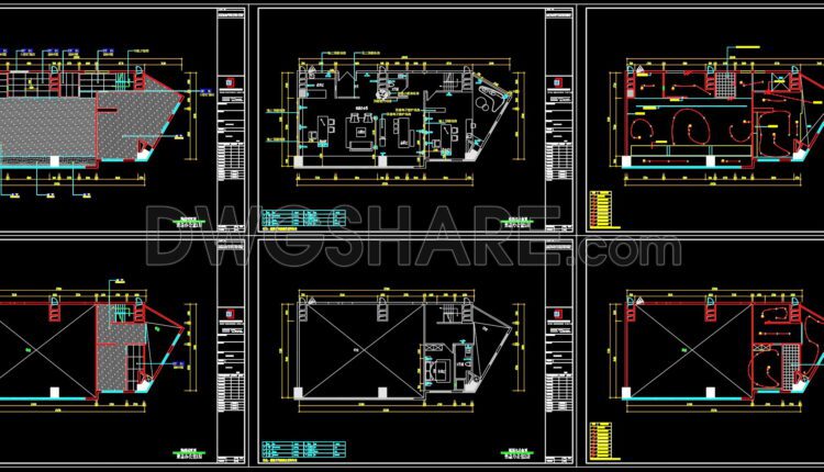 CAD drawings for the interior office design construction spanning an area of 180m2