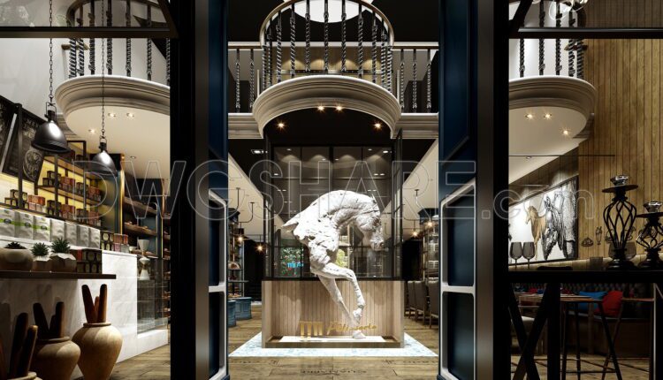 Download the detailed CAD drawing of the bakery restaurant design with an area of 320m2