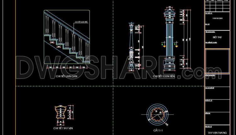 138. Detailed drawings of stairs in autocad file