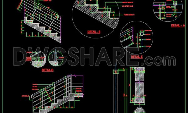 141. Detailed drawings of stairs in autocad file