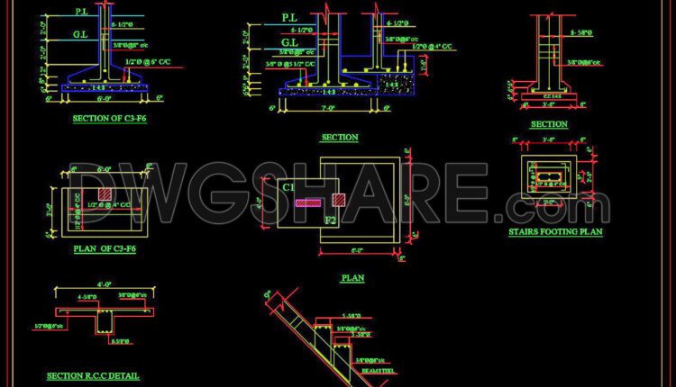 142. Cad Drawing Of Foundation Reinforced Concrete Sections Details For Download (2)