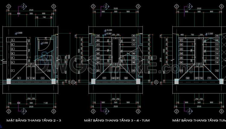 142. Detailed drawings of stairs in autocad file