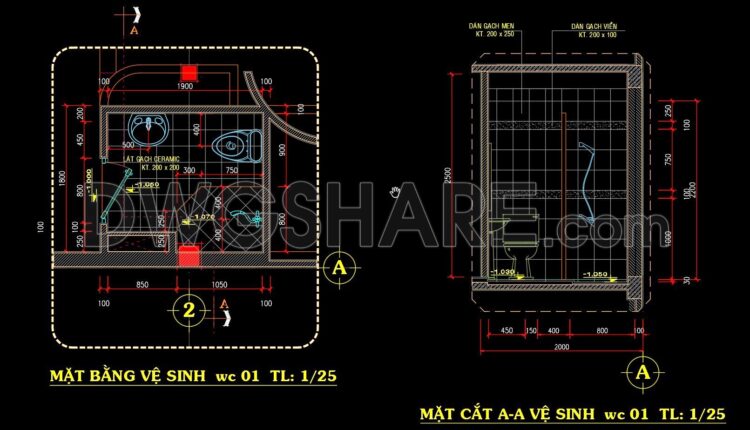 144. WC Layout Plan and elevations details CAD drawings download