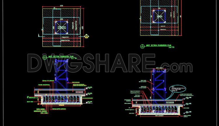 150. Cad Drawing Of Tower Crane Raft Foundation Details For Download