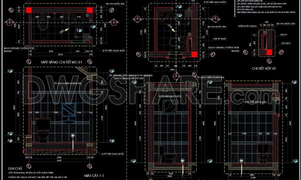 150. WC Layout Plan and elevations details CAD drawings download
