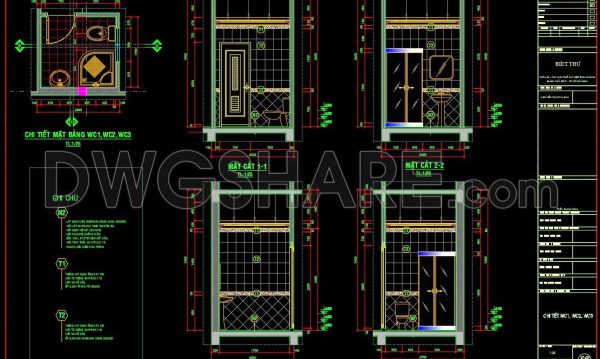 152. WC Layout Plan and elevations details CAD drawings download