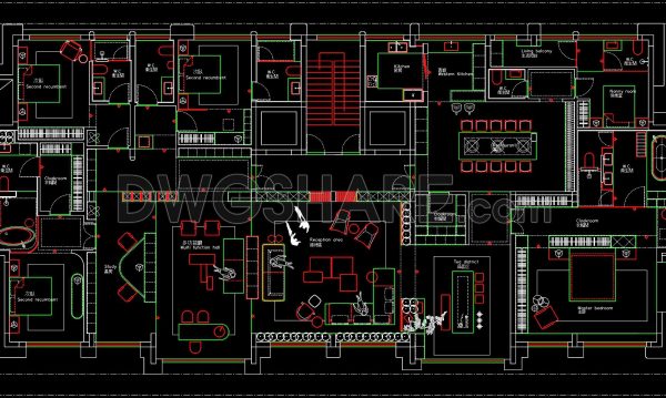 192. Functional floor plan CAD drawing of an apartment with an area of 485m2