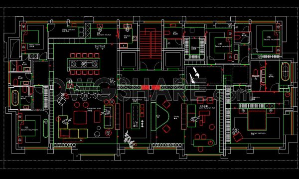 194. Functional floor plan CAD drawing of an apartment with an area of 485m2