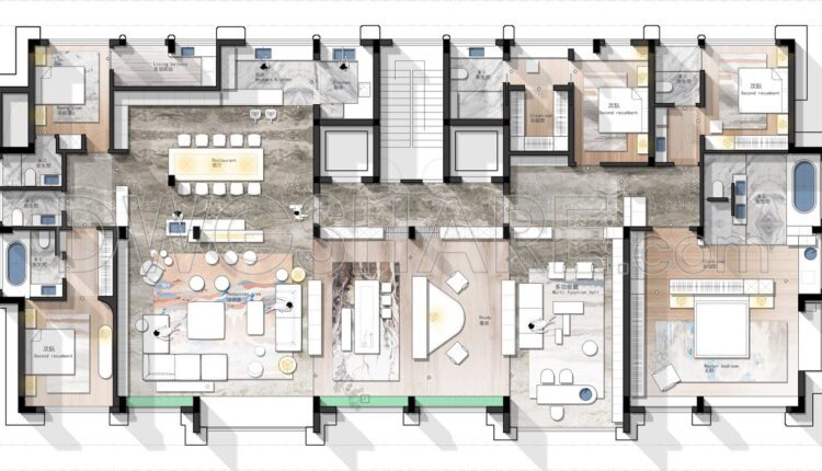 194. Functional floor plan CAD drawing of an apartment with an area of 485m2