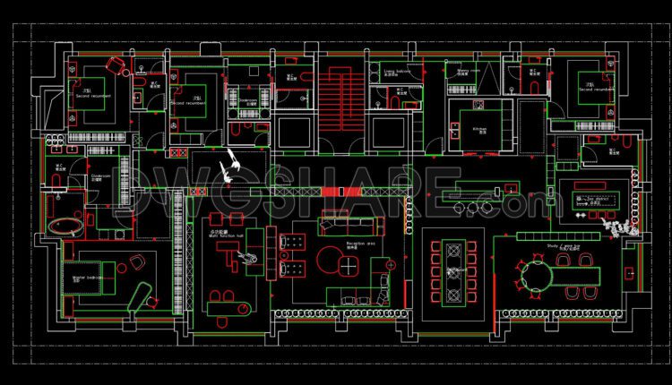 195. Functional floor plan CAD drawing of an apartment with an area of 485m2