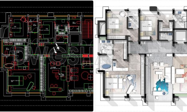 2 years ago
                

                
             2,728195. Functional floor plan CAD drawing of an apartment with an area of 485m2