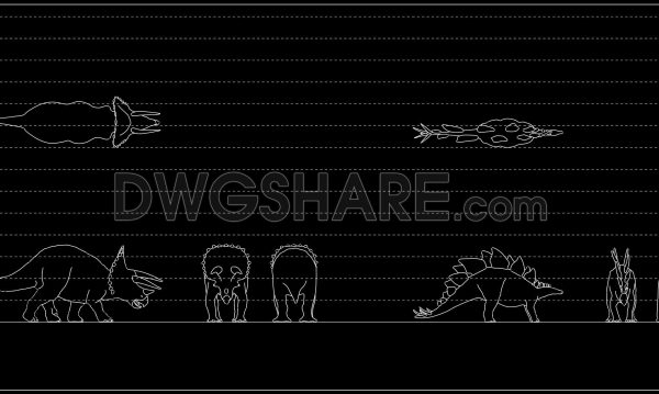 22. Description of a CAD Drawing of Various Types of Dinosaurs