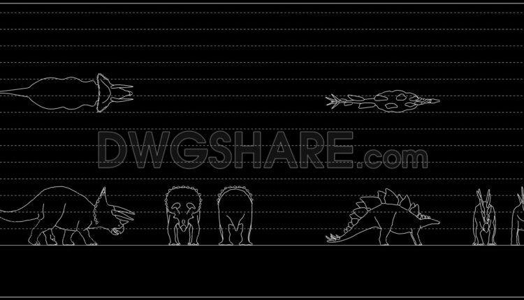 22. Description of a CAD Drawing of Various Types of Dinosaurs