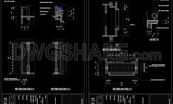 220. The CAD drawing provides detailed specifications of the balcony of a townhouse