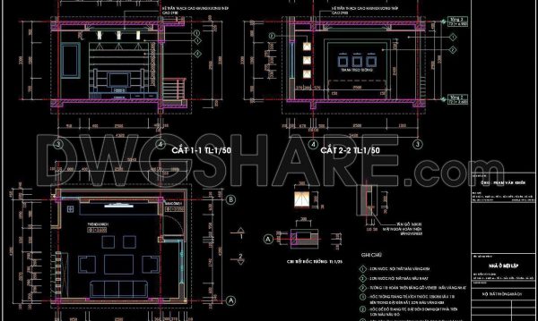 223. CAD drawing of interior wall elevation layouts for various rooms
