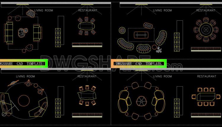 244. CAD blocks for spatial layout of living room and kitchen area