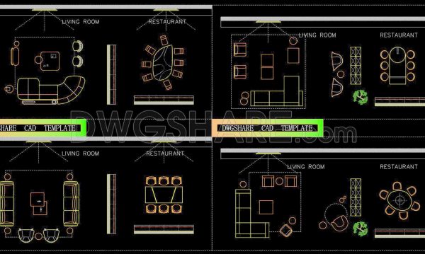 245. CAD blocks for spatial layout of living room and kitchen area