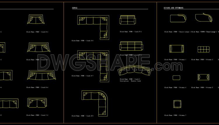 246. CAD blocks of chairs, sofas, and dining tables for living rooms (1)