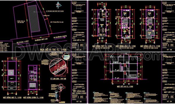 2 years ago
                

                
             1,823249. The CAD drawings of the floor plan, elevation, and cross-sections of the 3-story house with dimensions of 3.8m x 13.2m