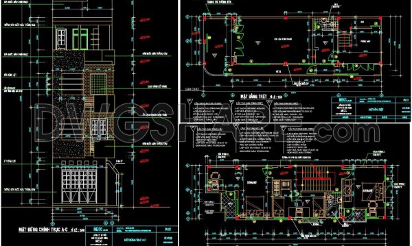 2 years ago
                

                
             2,433254. The CAD drawings of the floor plan, elevation, and cross-sections of the 4-story house with dimensions of 5.2m x 14.8m