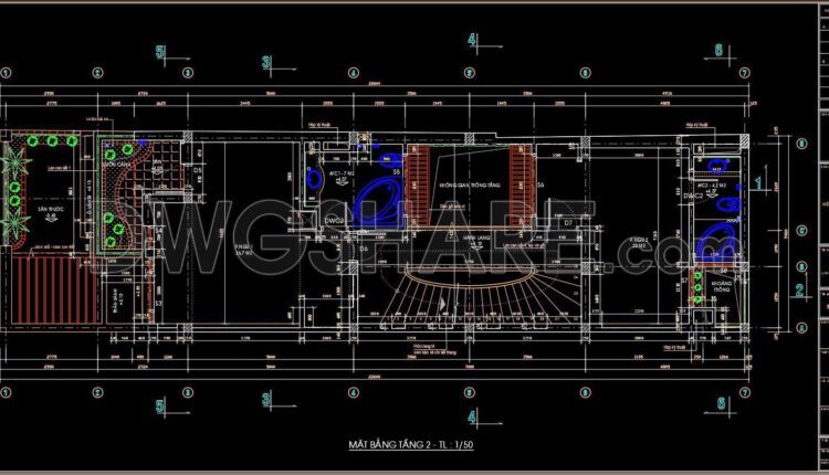 255. The CAD drawings of the floor plan, elevation, and cross-sections of the 3-story house with dimensions of 6m x 23m