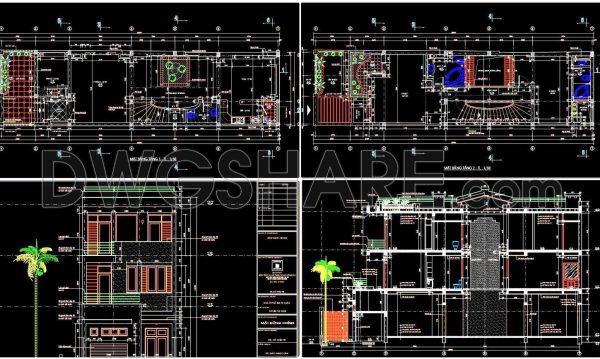 2 years ago
                

                
             2,910255. The CAD drawings of the floor plan, elevation, and cross-sections of the 3-story house with dimensions of 6m x 23m