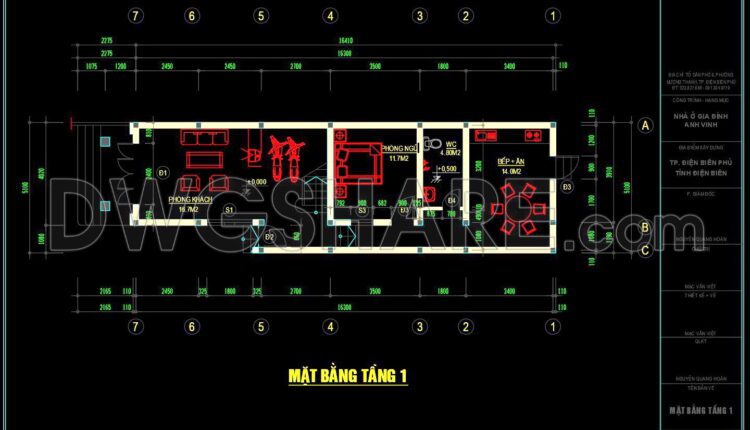 257. The CAD drawings of the floor plan, elevation, and cross-sections of the 3-story house with dimensions of 5.1m x 18.6m