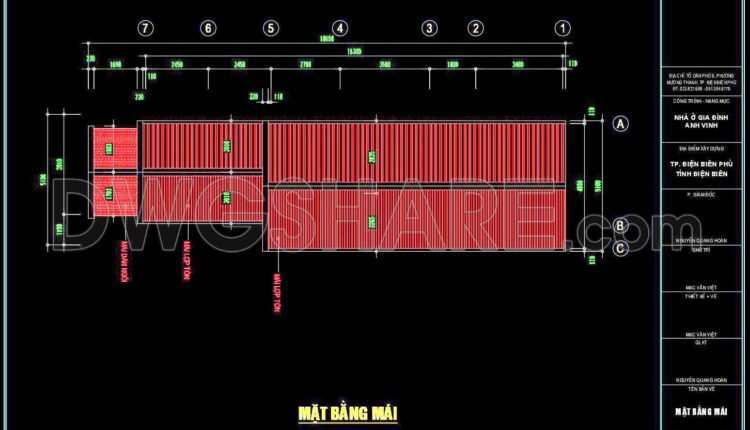 257. The CAD drawings of the floor plan, elevation, and cross-sections of the 3-story house with dimensions of 5.1m x 18.6m