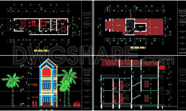 2 years ago
                

                
             2,896257. The CAD drawings of the floor plan, elevation, and cross-sections of the 3-story house with dimensions of 5.1m x 18.6m