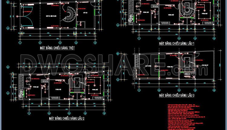 47. CAD drawings for detailed electrical designs for a 4-story townhouse
