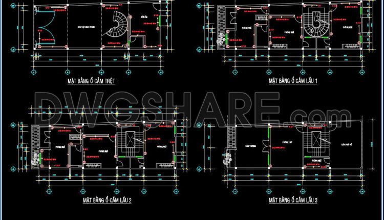 47. CAD drawings for detailed electrical designs for a 4-story townhouse
