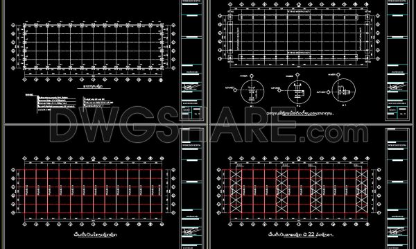 2 years ago
                

                
             3,53251. Cad Drawings Of Steel Factory Plan, Sections and Elevation 30m x 96m For Download