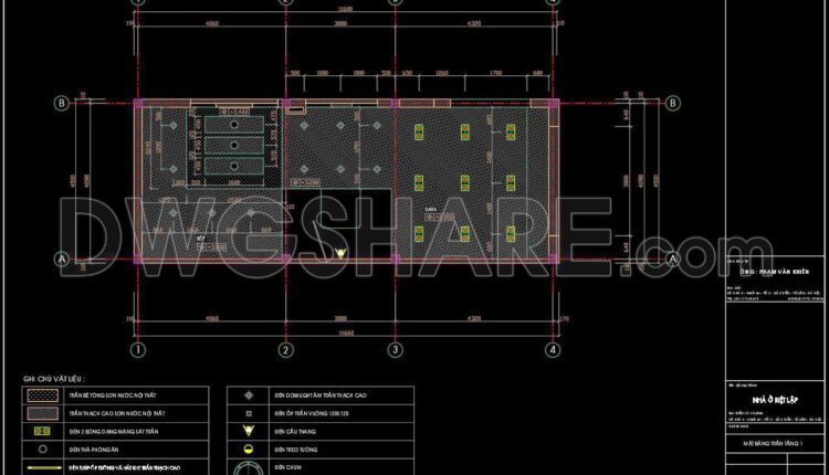 66. Detailed CAD drawings of the ceiling and floor tiling for a 4-story house