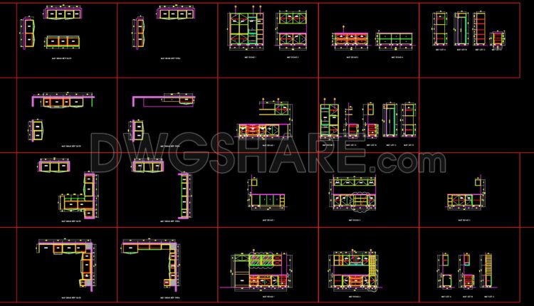 96.CAD technical drawings of kitchen cabinets for the house