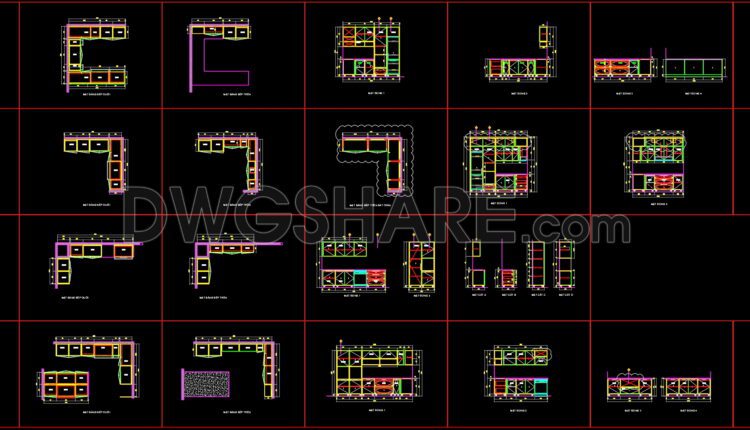 96.CAD technical drawings of kitchen cabinets for the house