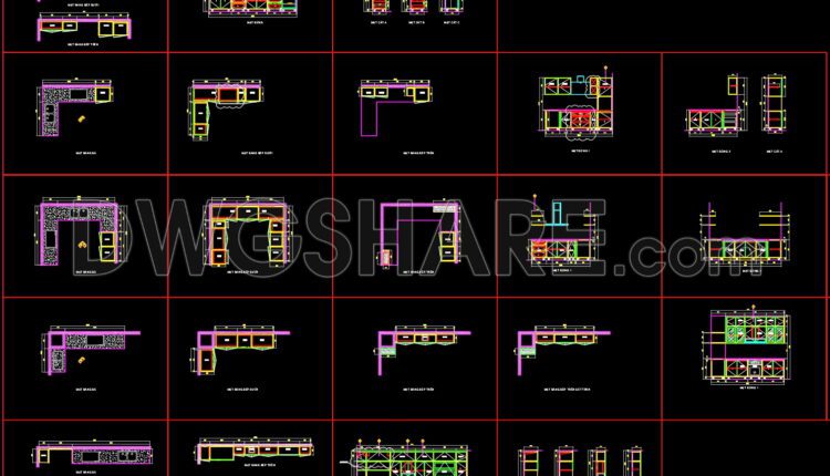 96.CAD technical drawings of kitchen cabinets for the house