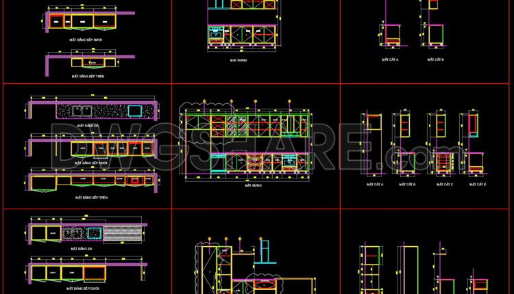 96.CAD technical drawings of kitchen cabinets for the house