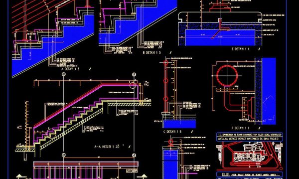 147. The detailed CAD drawing of the staircase in a residential building
