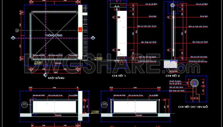151. CAD drawings of detailed glass balustrade staircase