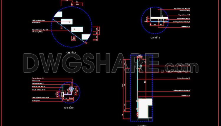 151. CAD drawings of detailed glass balustrade staircase