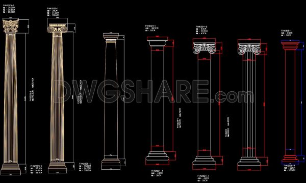 152. Download detailed architectural CAD drawings of Roman round columns