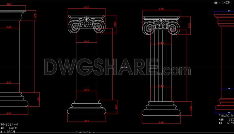 152. Download detailed architectural CAD drawings of Roman round columns