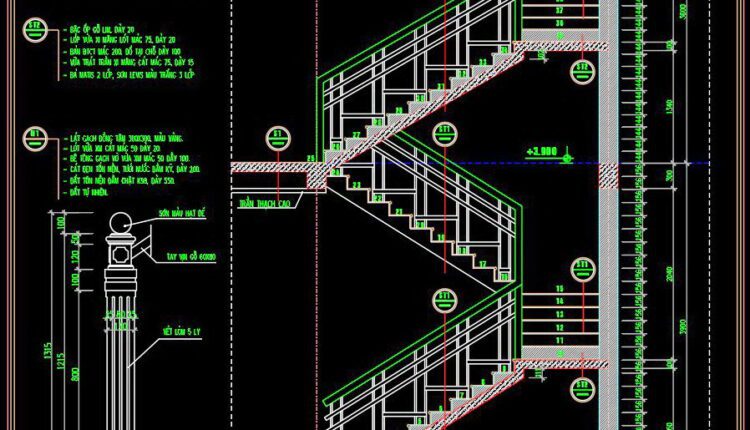 152. The detailed CAD drawings depict staircases with wooden tread covers and handrails with wooden balusters