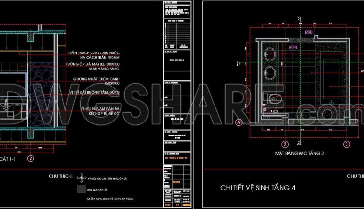 155. WC Layout Plan and elevations details CAD drawings download