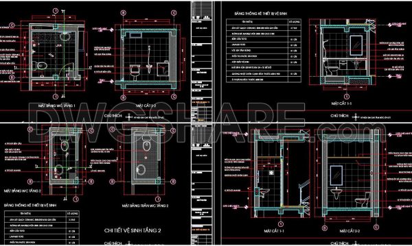 155. WC Layout Plan and elevations details CAD drawings download