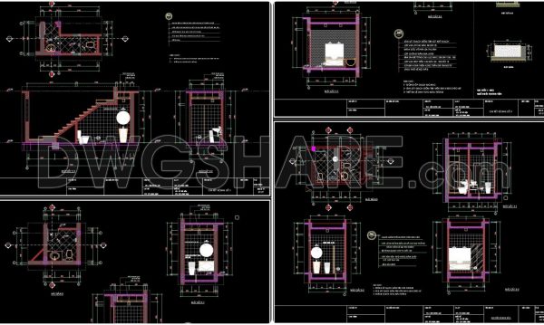 156. WC Layout Plan and elevations details CAD drawings download
