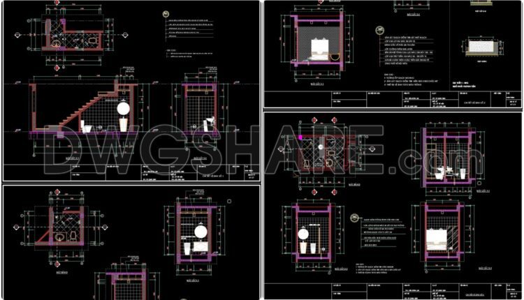 156. WC Layout Plan and elevations details CAD drawings download