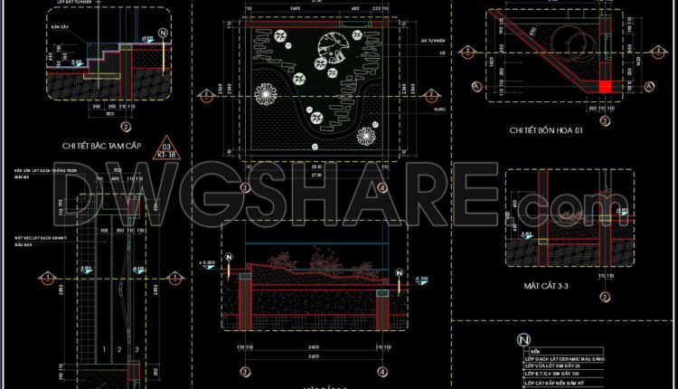 227. Detailed CAD drawings of flower pots and balcony details for a townhouse project