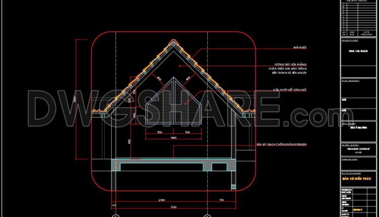 235. A detailed technical CAD drawing of the tiled roof for a villa