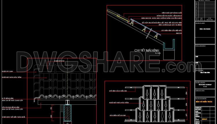 235. A detailed technical CAD drawing of the tiled roof for a villa